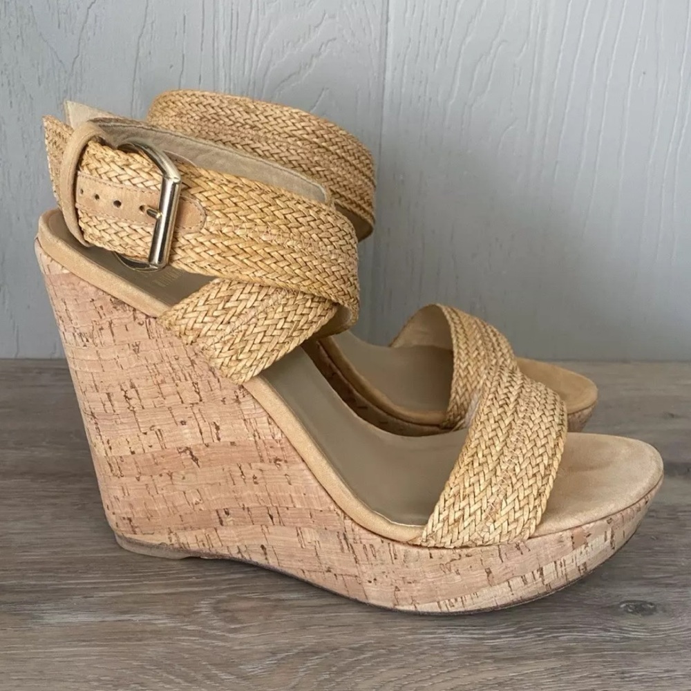 Stuart Weitzman Minx Wedge Jute wrap-around ankle sandal Womens Sz 10.5M